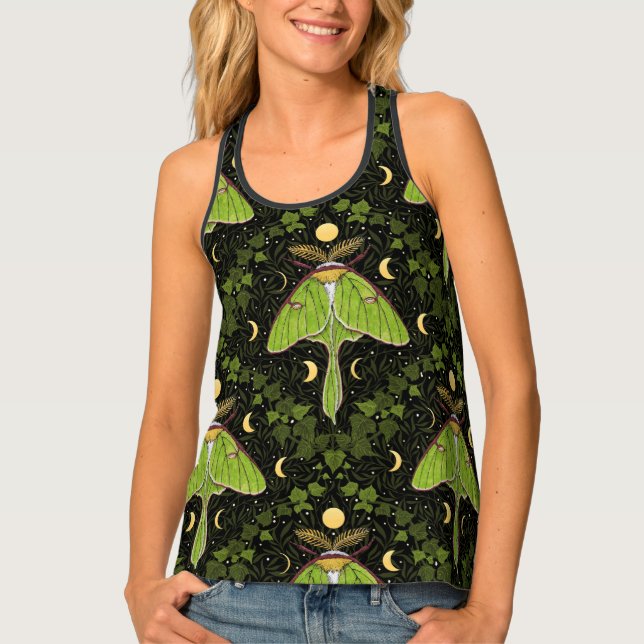 Luna moth, moon phases and ivy damask 2 tank top (Front)