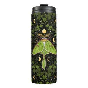 Luna moth, moon phases and ivy damask 2 thermal tumbler