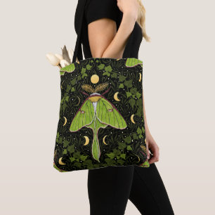 Luna moth, moon phases and ivy damask 2 tote bag