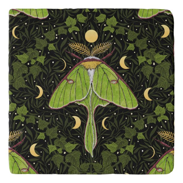 Luna moth, moon phases and ivy damask 2 trivet (Front)