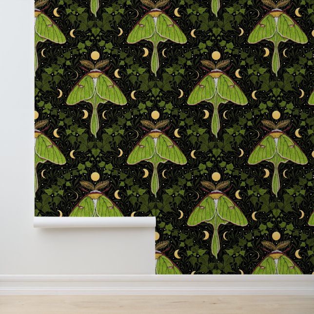Luna moth, moon phases and ivy damask 2 wallpaper  (Application)