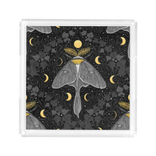 Luna moth, moon phases and ivy damask pattern acrylic tray