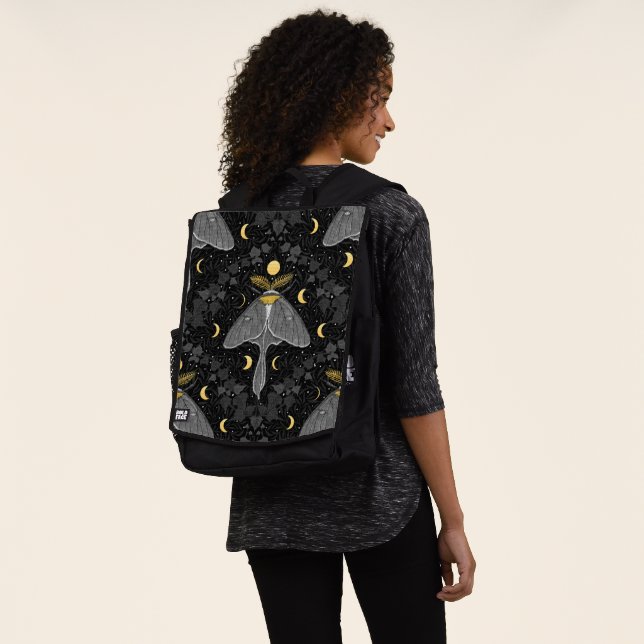 Luna moth, moon phases and ivy damask pattern backpack (Worn)