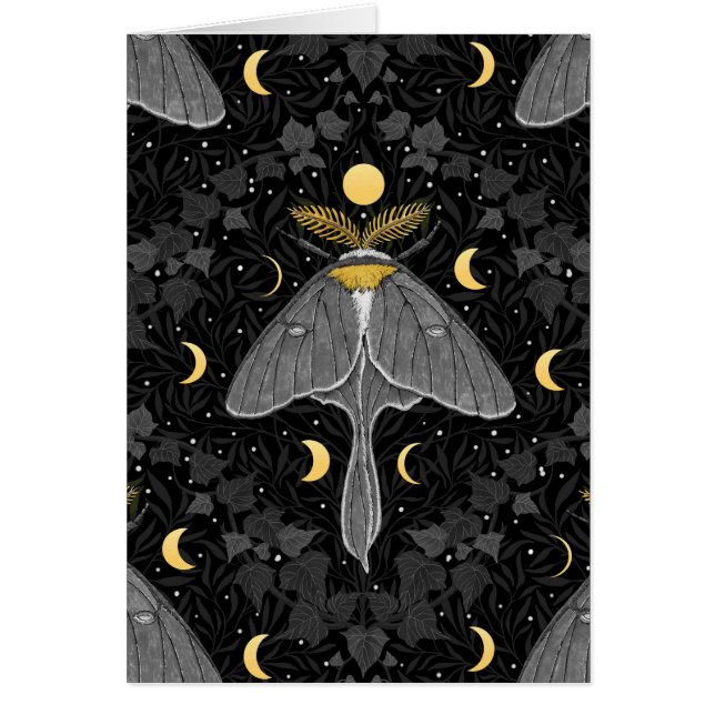 Luna moth, moon phases and ivy damask pattern cards (Front)