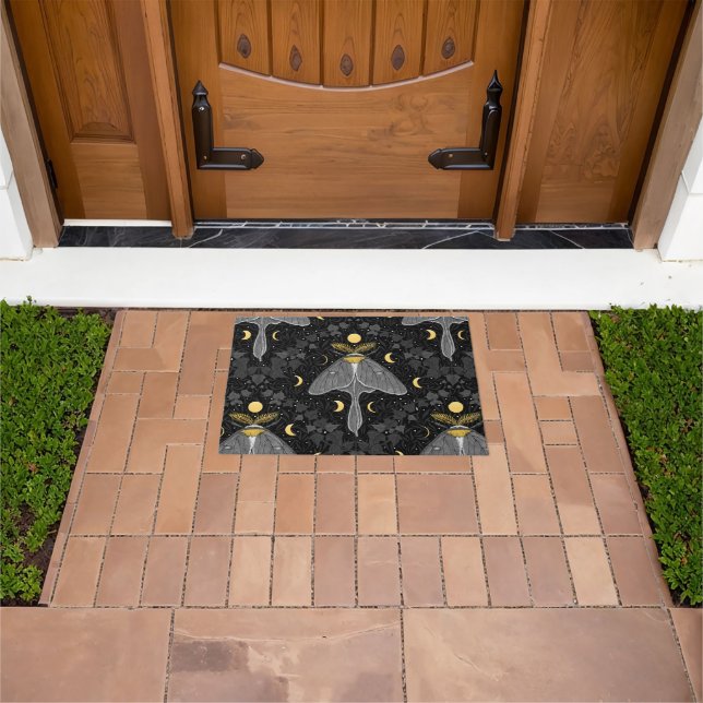 Luna moth, moon phases and ivy damask pattern doormat (Outdoor)