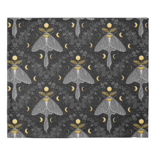 Luna moth, moon phases and ivy damask pattern duvet cover