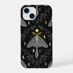 Luna moth, moon phases and ivy damask pattern iPhone 15 case