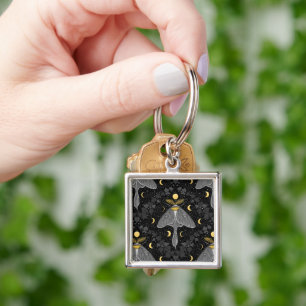 Luna moth, moon phases and ivy damask pattern keychain