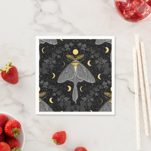 Luna moth, moon phases and ivy damask pattern napkins