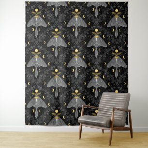 Luna moth, moon phases and ivy damask pattern tapestry