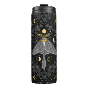 Luna moth, moon phases and ivy damask pattern thermal tumbler