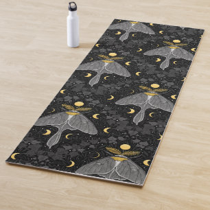 Luna moth, moon phases and ivy damask pattern yoga mat