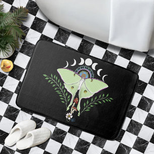 Luna Moth Moon Phases Black Bath Mat