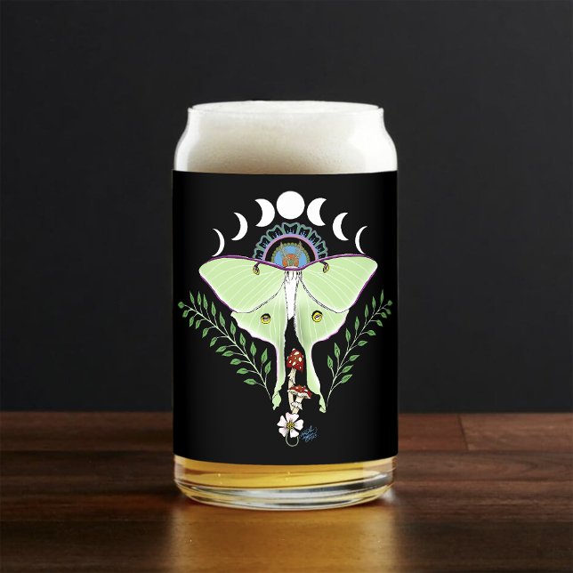 Luna Moth Moon Phases Black Can Glass (Creator Uploaded)