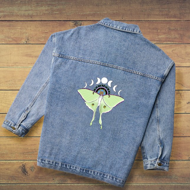 Luna Moth Moon Phases Black Denim Jacket (Creator Uploaded)