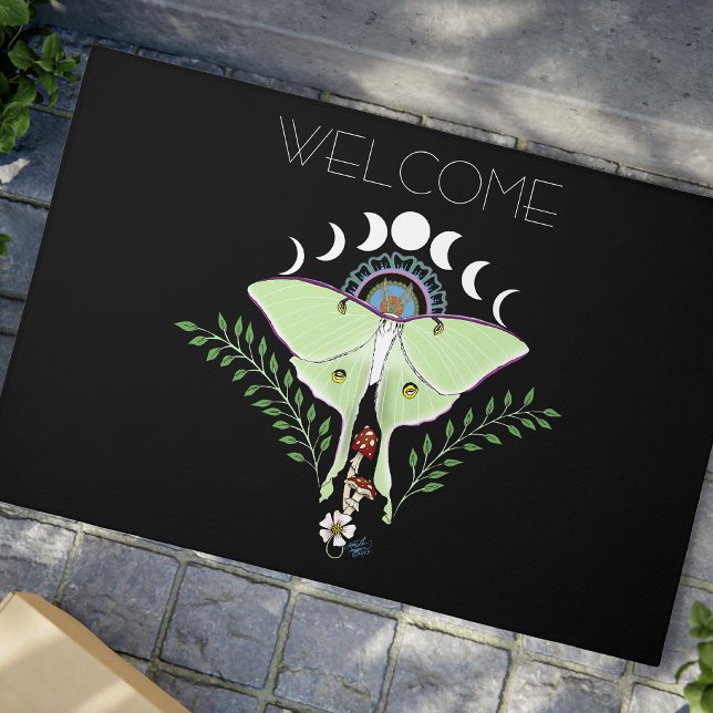 Luna Moth Moon Phases Black Doormat (Creator Uploaded)