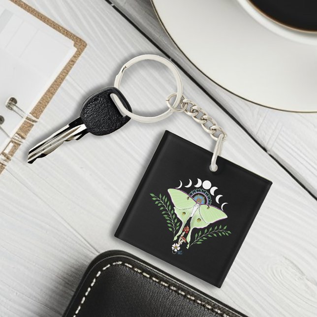 Luna Moth Moon Phases Black Keychain (Creator Uploaded)