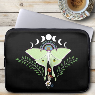 Luna Moth Moon Phases Black Laptop Sleeve