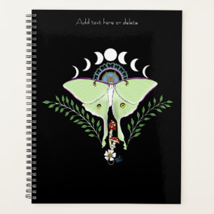 Luna Moth Moon Phases Black Planner