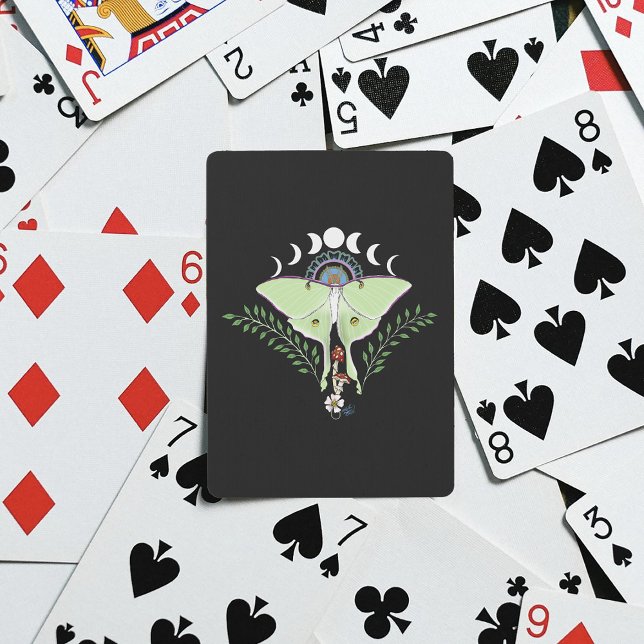Luna Moth Moon Phases Black Poker Cards (Creator Uploaded)