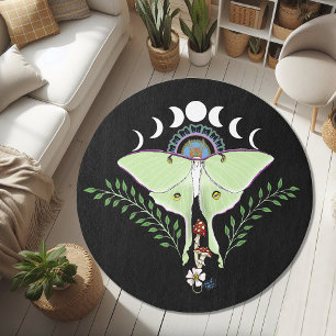 Luna Moth Moon Phases Black Rug