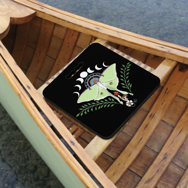Luna Moth Moon Phases Black Seat Cushion (Creator Uploaded)