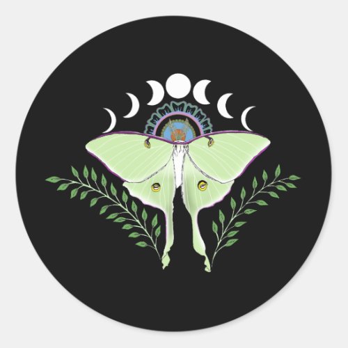 Luna Moth Moon Phases Classic Round Sticker