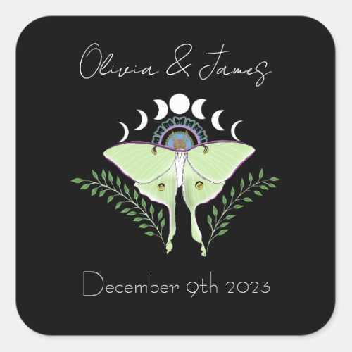 Luna Moth Moon Phases Square Sticker