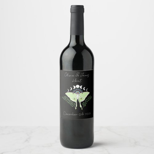 Luna Moth Moon Phases Wine Label