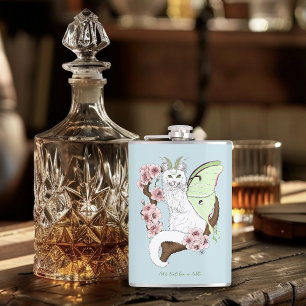 Luna Moth Moon White Cat Green Flask