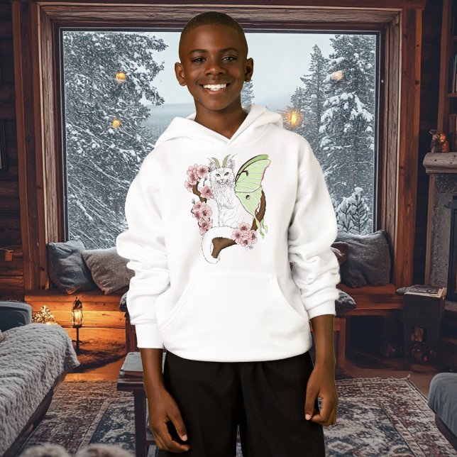 Luna Moth Moon White Cat Green Hoodie (Creator Uploaded)