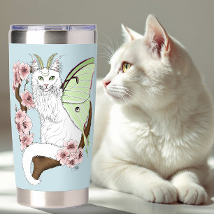 Luna Moth Moon White Cat Green Insulated Tumbler
