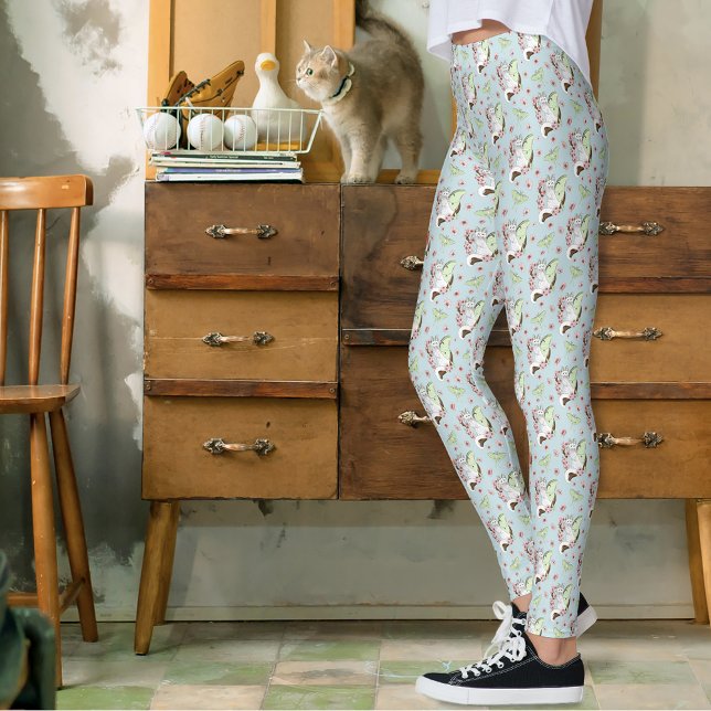 Luna Moth Moon White Cat Green Leggings (Creator Uploaded)