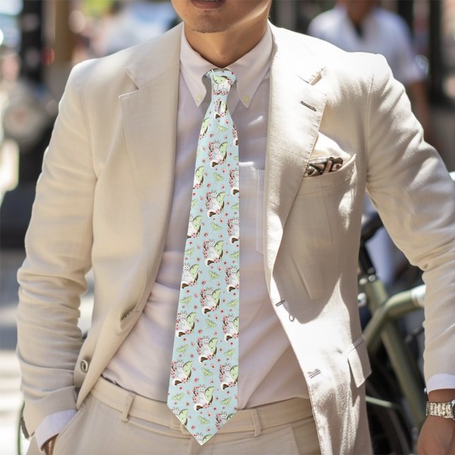 Luna Moth Moon White Cat Green Neck Tie (Creator Uploaded)