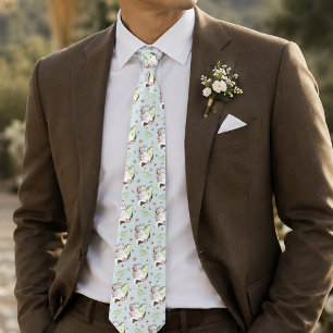 Luna Moth Moon White Cat Green Neck Tie