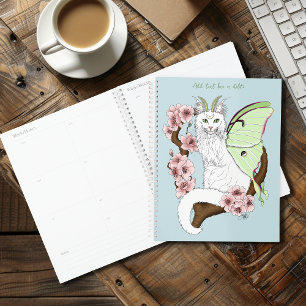 Luna Moth Moon White Cat Green Planner