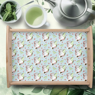Luna Moth Moon White Cat Green Serving Tray