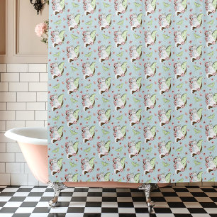 Luna Moth Moon White Cat Green Shower Curtain
