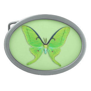 Luna moth on a pale green background belt buckle
