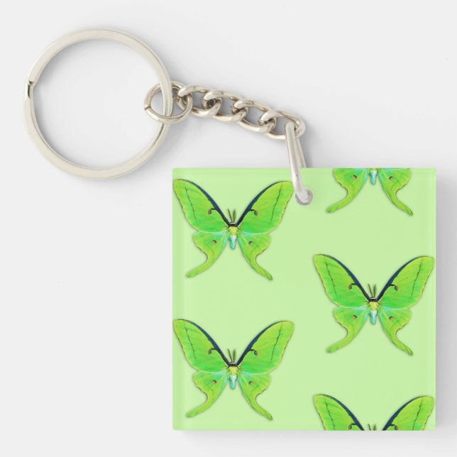 Luna moth on a pale green background keychain (Front)