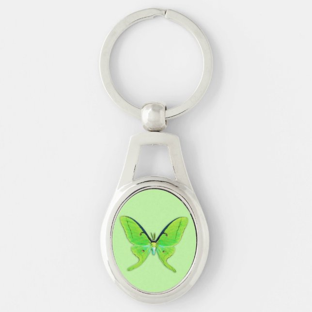 Luna moth on a pale green background keychain (Front)