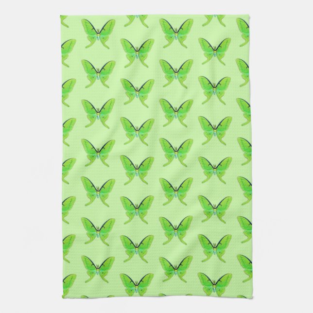 Luna moth on a pale green background kitchen towel (Vertical)