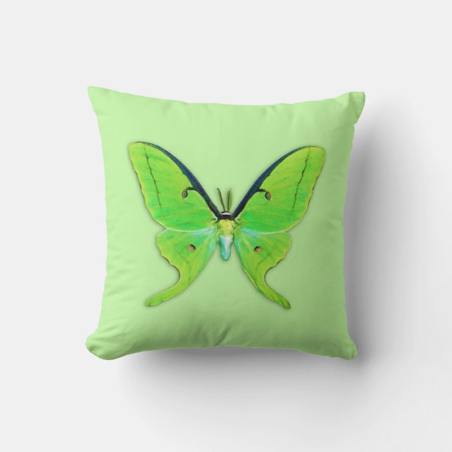 Luna moth on a pale green background throw pillow (Front)