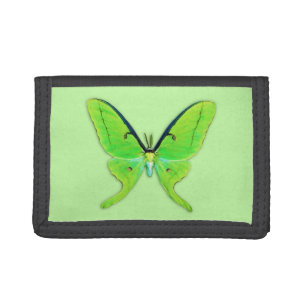 Luna moth on a pale green background tri-fold wallet