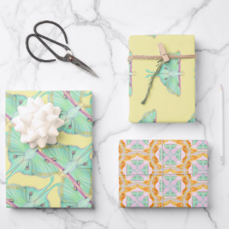 Luna Moth on yellow Wrapping Paper Sheets