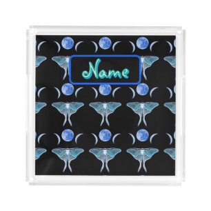 Luna Moth Triple Moon Custom Name Acrylic Tray