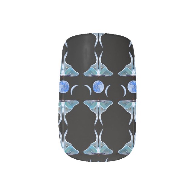 Luna Moth Triple Moon Minx Nail Art (Left Thumb)
