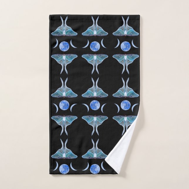 Luna Moth Triple Moon on Black Hand Towel (Hand Towel)