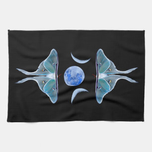 Luna Moth Triple Moon on Black Kitchen Towel