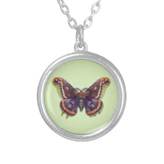 Luna moth, vintage art, butterfly silver plated necklace
